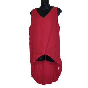 Pure Match Red Linen Top Sz L Lagenlook Boutique USA High Low NWT Sleeveless